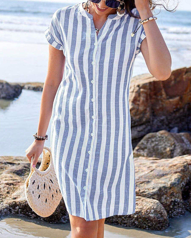 Marta | Elegante vestido camisero de rayas
