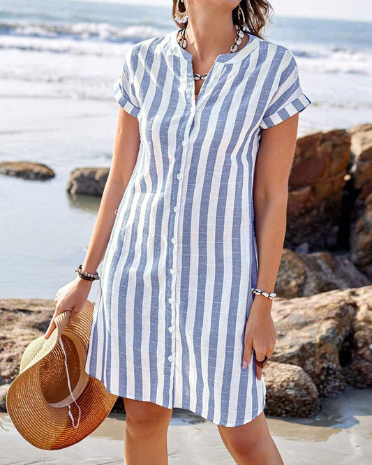 Marta | Elegante vestido camisero de rayas
