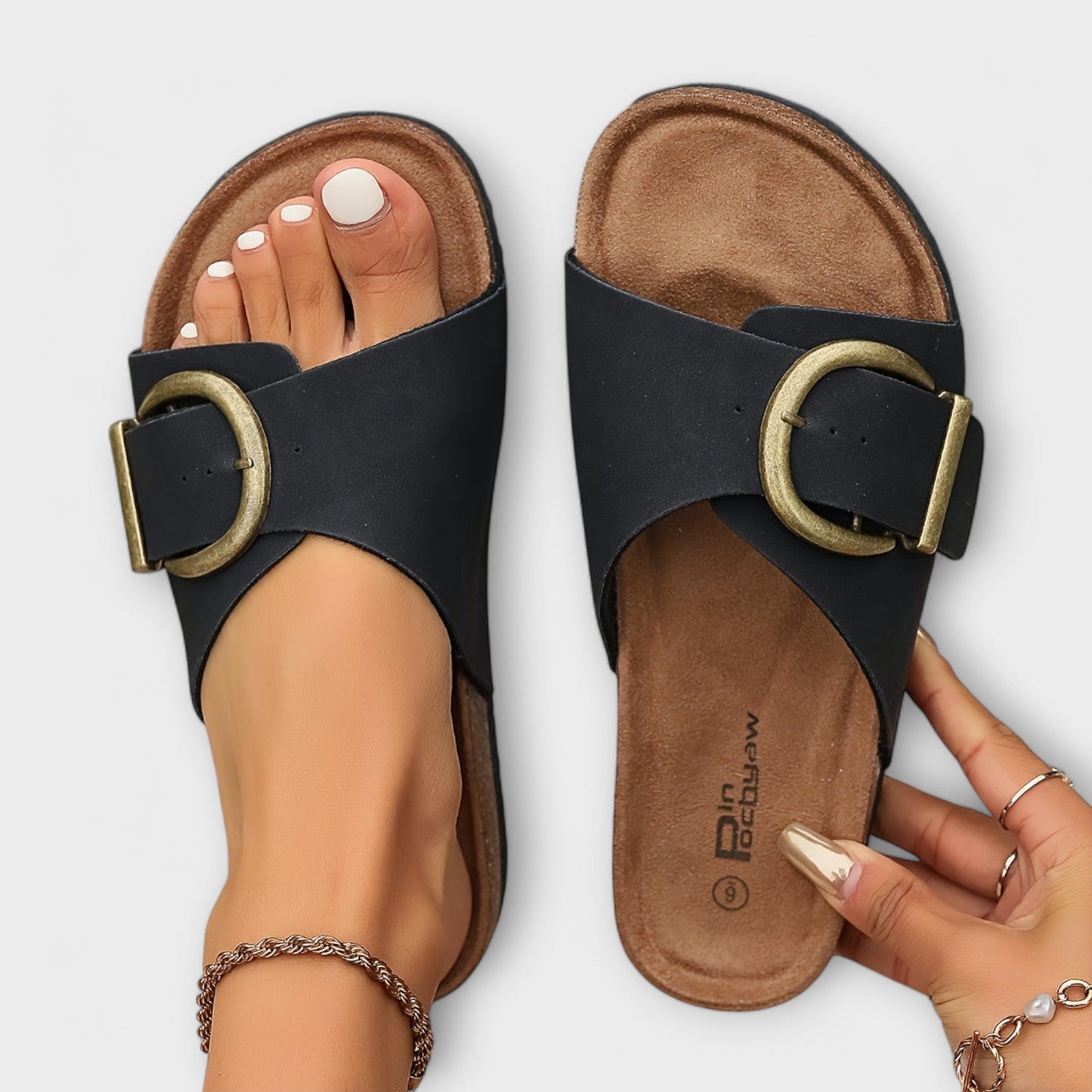 María | Chanclas de corcho de correa con hebilla